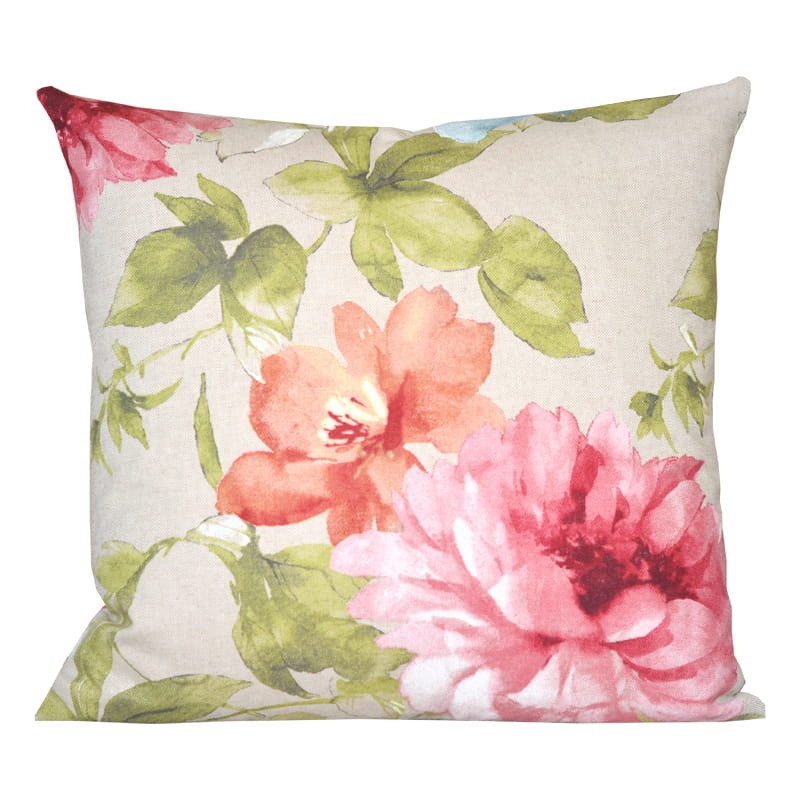 Poszewka lniana - duże kwiaty