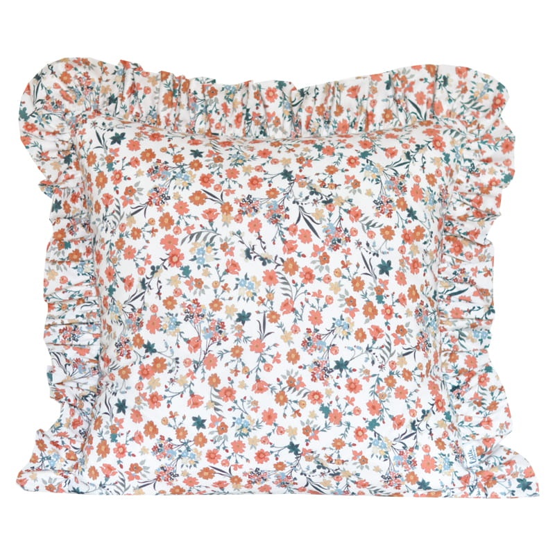 Poszewka w kwiaty z falbanką - Brązowa łączka 