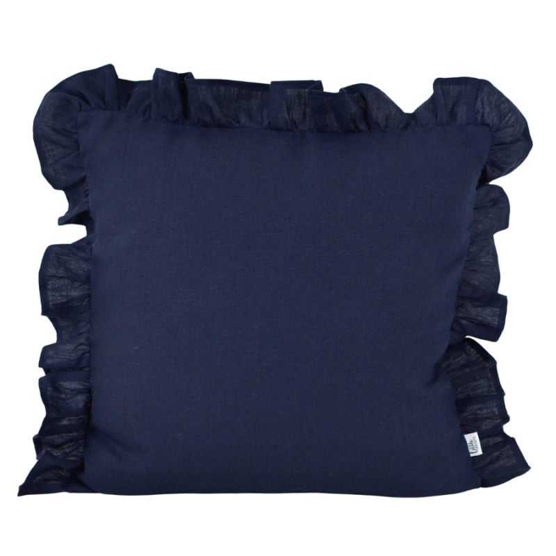 Lniana poszewka z falbanką - Granat